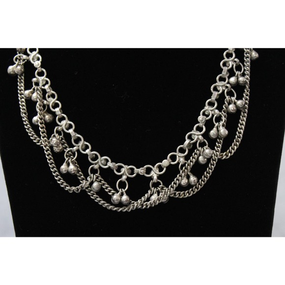 Vintage Very Unique Silver Toned Multilayer Necklace N68 - Picture 2 of 4